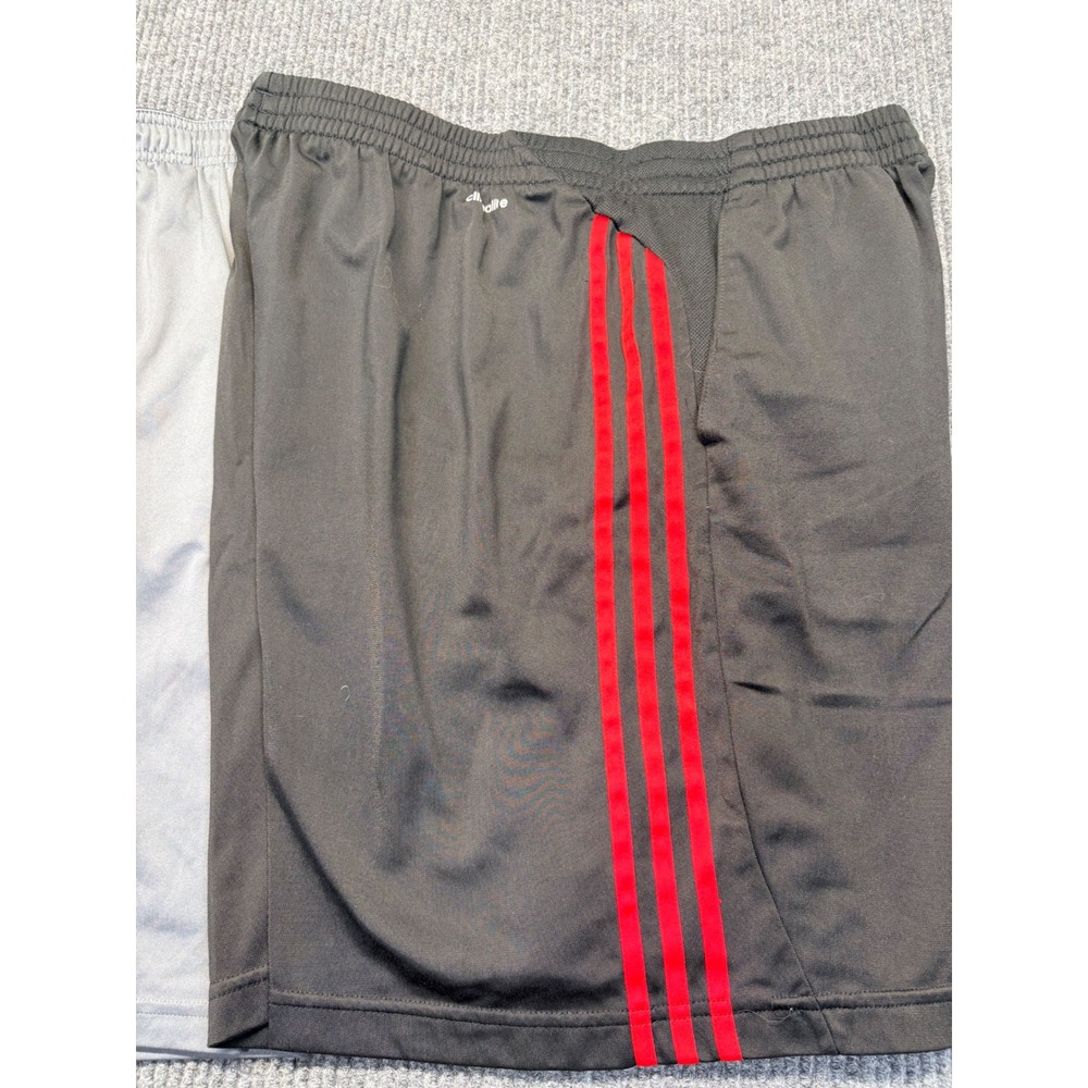 Adidas Mens Climalite Athletic Shorts Black Red 3 Stripe Size Large L Pockets - Picture 2 of 5